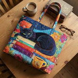 Saco Artesanal - Gato Preto com Livros e Canecas