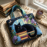 Bolsa feita à mão - Gato preto em livros