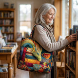 Saco Artisan - Dragão Leitor com Livros e Chávenas
