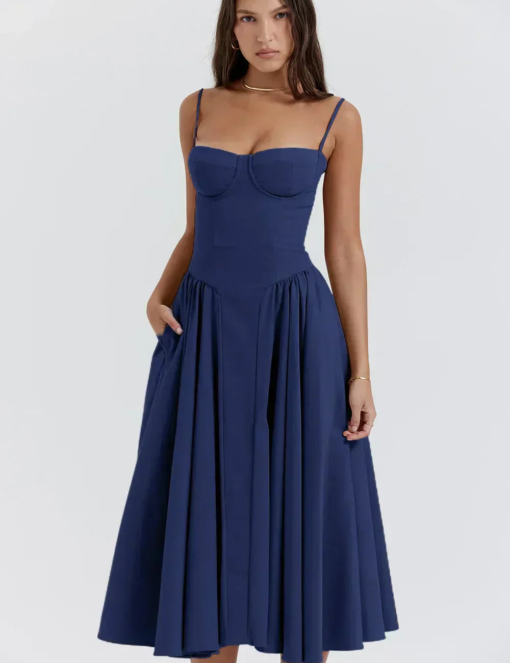 Sigrid | Vestido sem mangas com corpete, comprimento midi