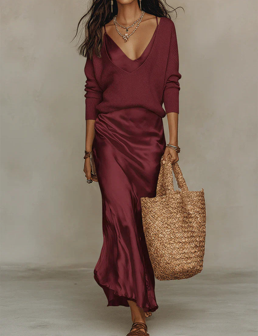 Elena | Vestido midi com pulôver incluído