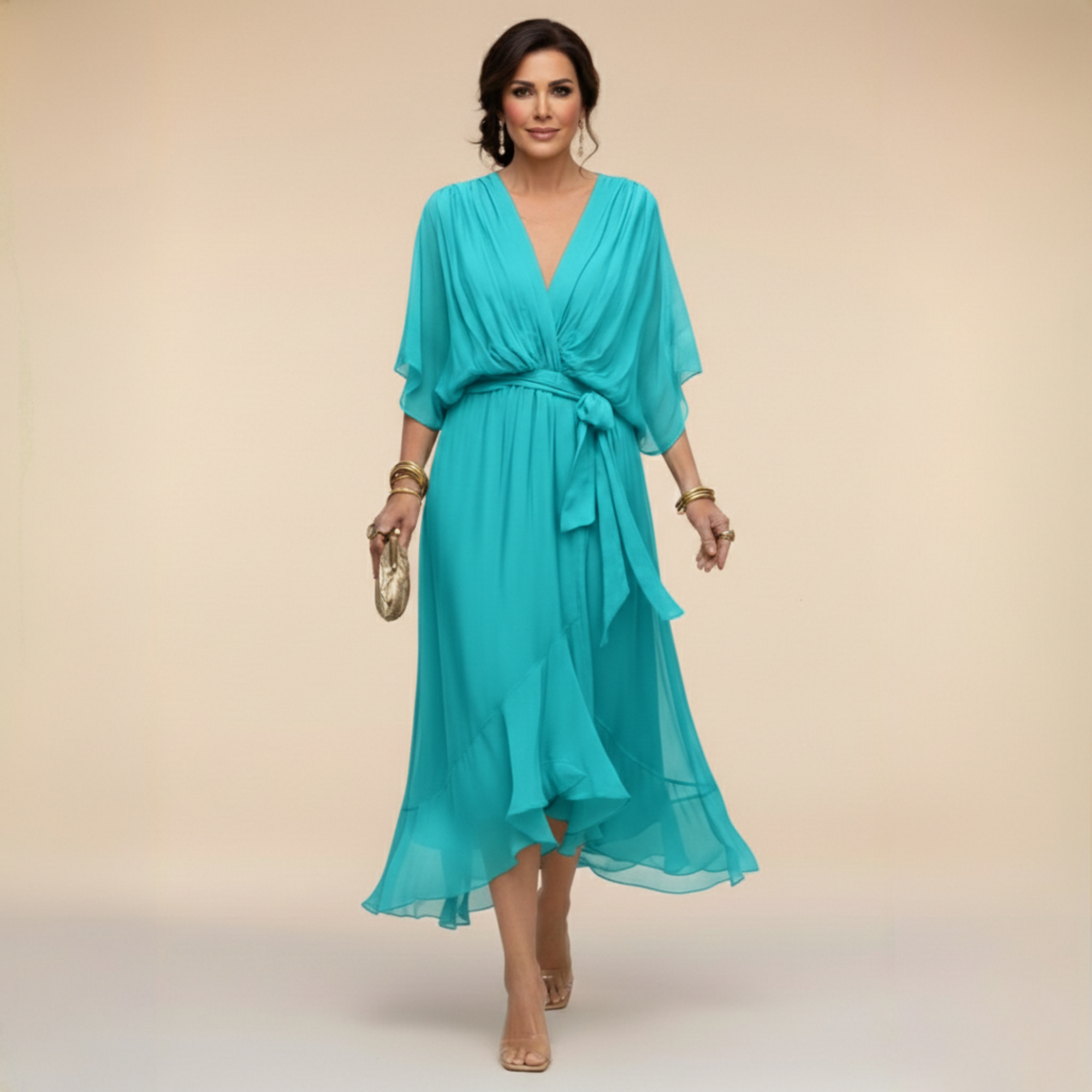 Monica | Vestido de chiffon elegante com decote em V