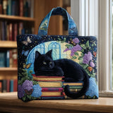 Bolsa feita à mão - Gato preto em livros
