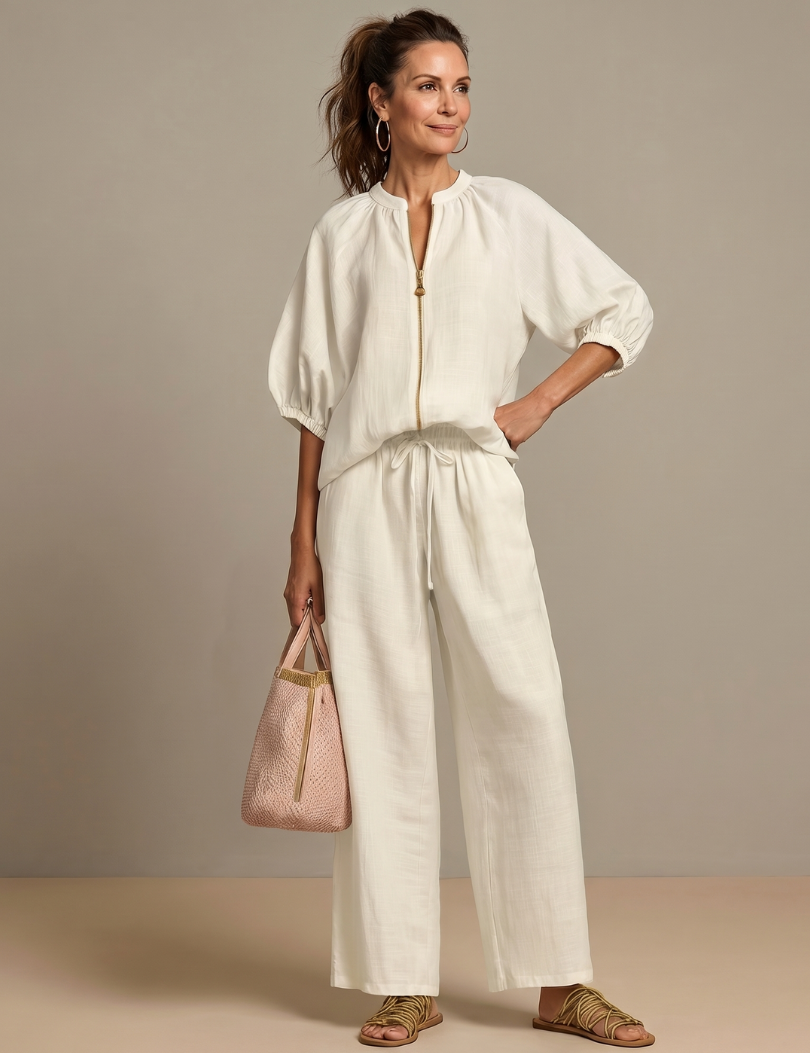 Natalia | Top blusão com zip e calças largas