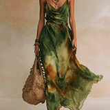 Elvira - Vestido Maxi em Verde Abstrato