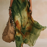 Elvira - Vestido Maxi em Verde Abstrato