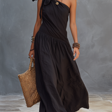 Salomé - Vestido maxi de um ombro preto