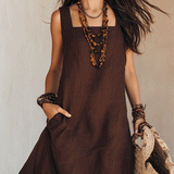 Noemia - Vestido midi de linho com bordados em estilo boho