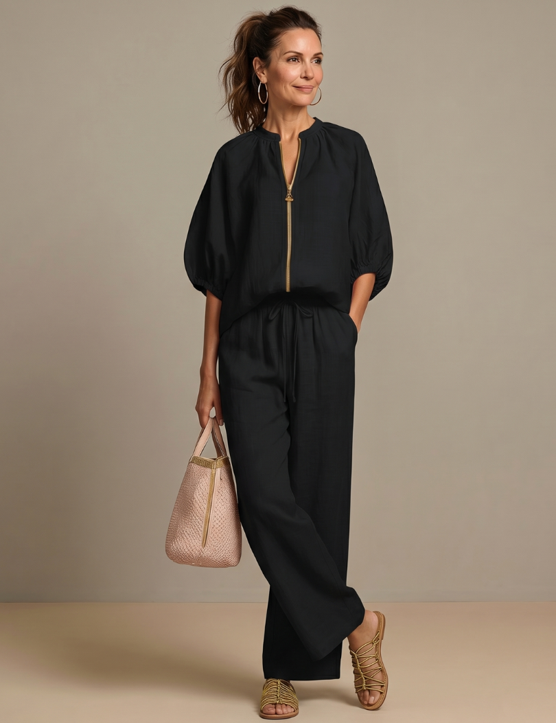 Natalia | Top blusão com zip e calças largas