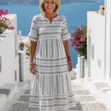 Maëlys | Vestido midi riscado com mangas curtas