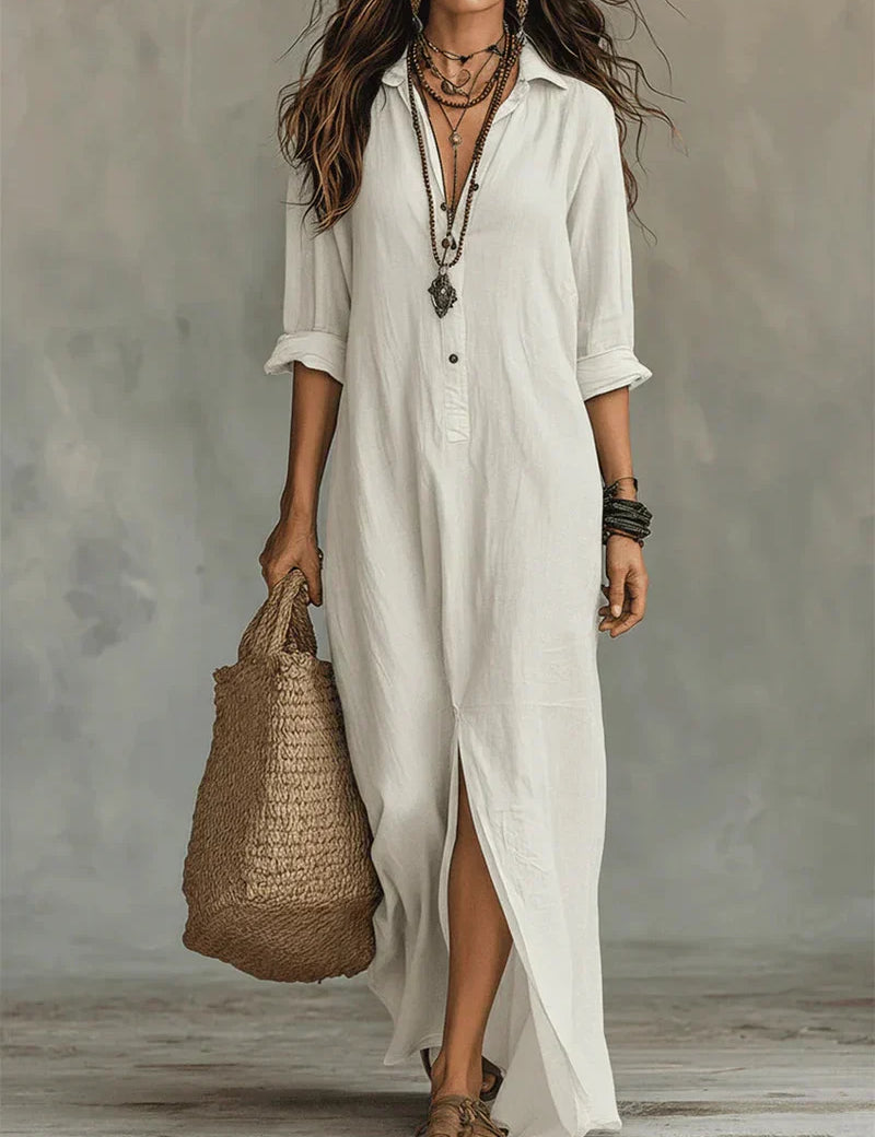 Céline™ | Maxi Vestido Preto com Botão