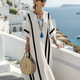 Inês | Vestido maxi com mangas curtas às riscas