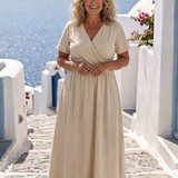 Âmbar | Vestido midi com decote em carteira e mangas curtas
