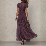Vivien | Vestido maxi de chiffon com renda