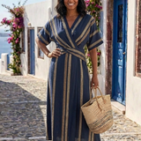 Mael | Vestido midi riscado com mangas curtas