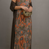 Elina | Conjunto com vestido longo estampado e cardigan adequado