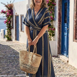 Mael | Vestido midi riscado com mangas curtas