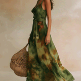 Elvira - Vestido Maxi em Verde Abstrato