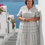 Maëlys | Vestido midi riscado com mangas curtas