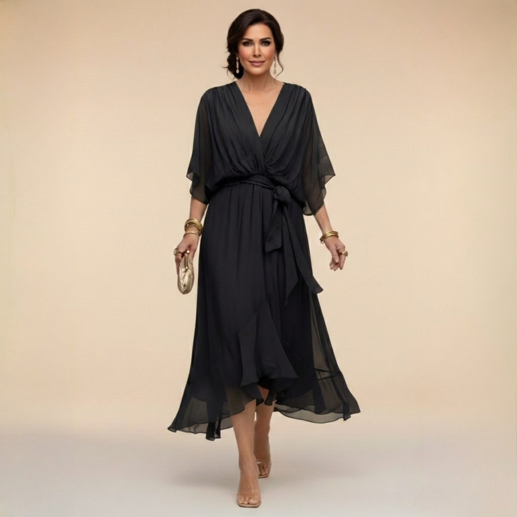 Monica | Vestido de chiffon elegante com decote em V