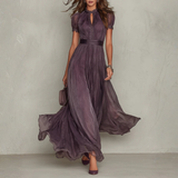 Vivien | Vestido maxi de chiffon com renda