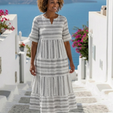 Maëlys | Vestido midi riscado com mangas curtas