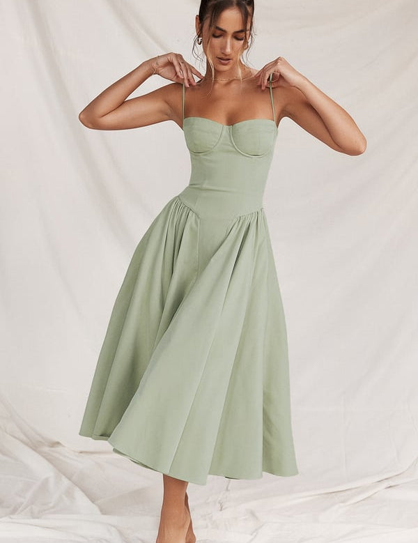 Sigrid | Vestido sem mangas com corpete, comprimento midi