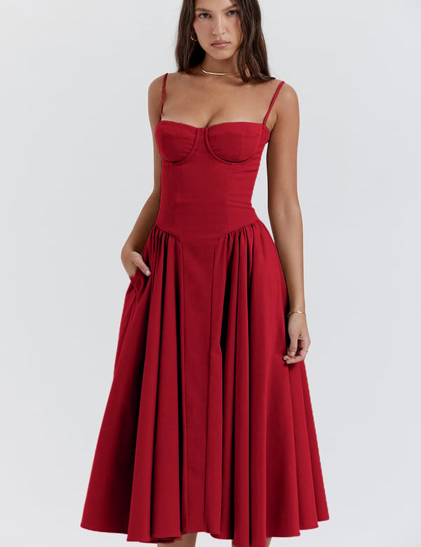 Sigrid | Vestido sem mangas com corpete, comprimento midi