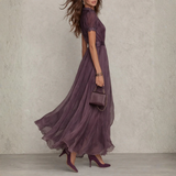 Vivien | Vestido maxi de chiffon com renda