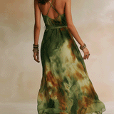 Elvira - Vestido Maxi em Verde Abstrato
