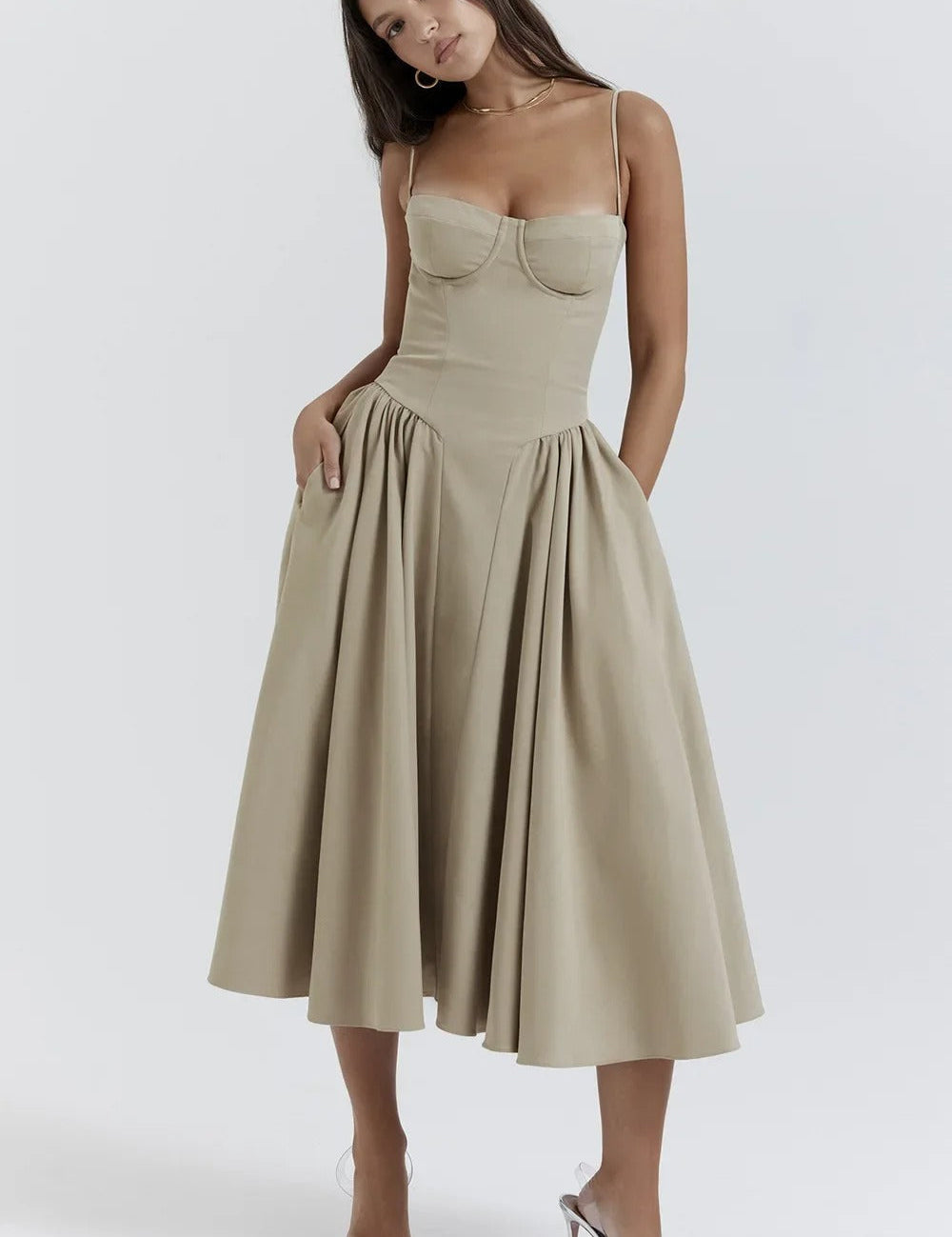 Sigrid | Vestido sem mangas com corpete, comprimento midi