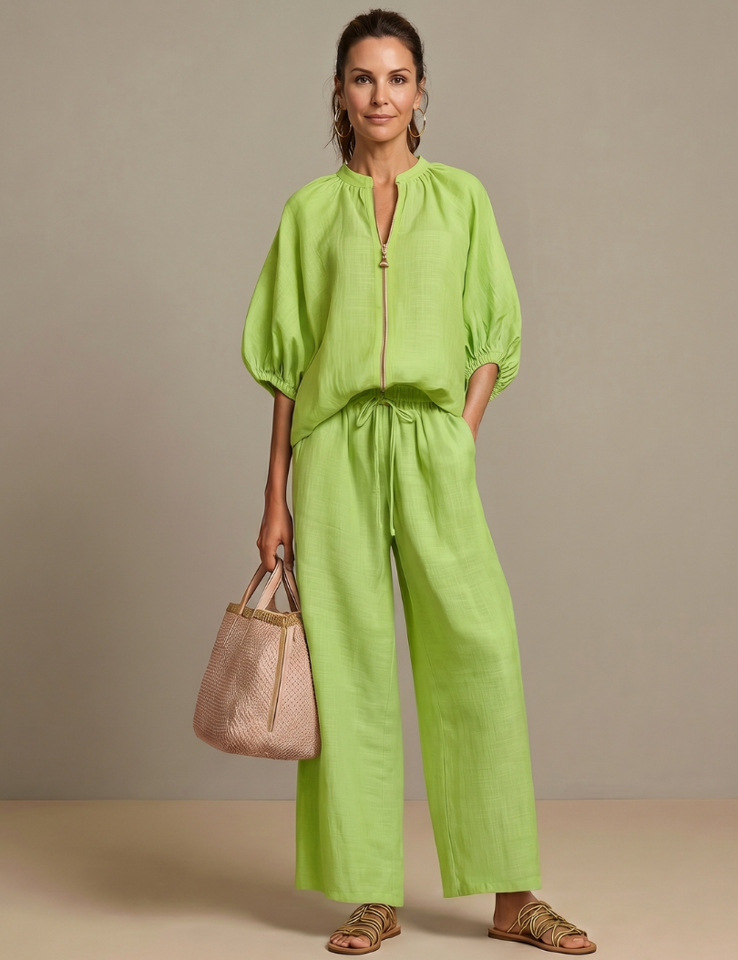 Natalia | Top blusão com zip e calças largas