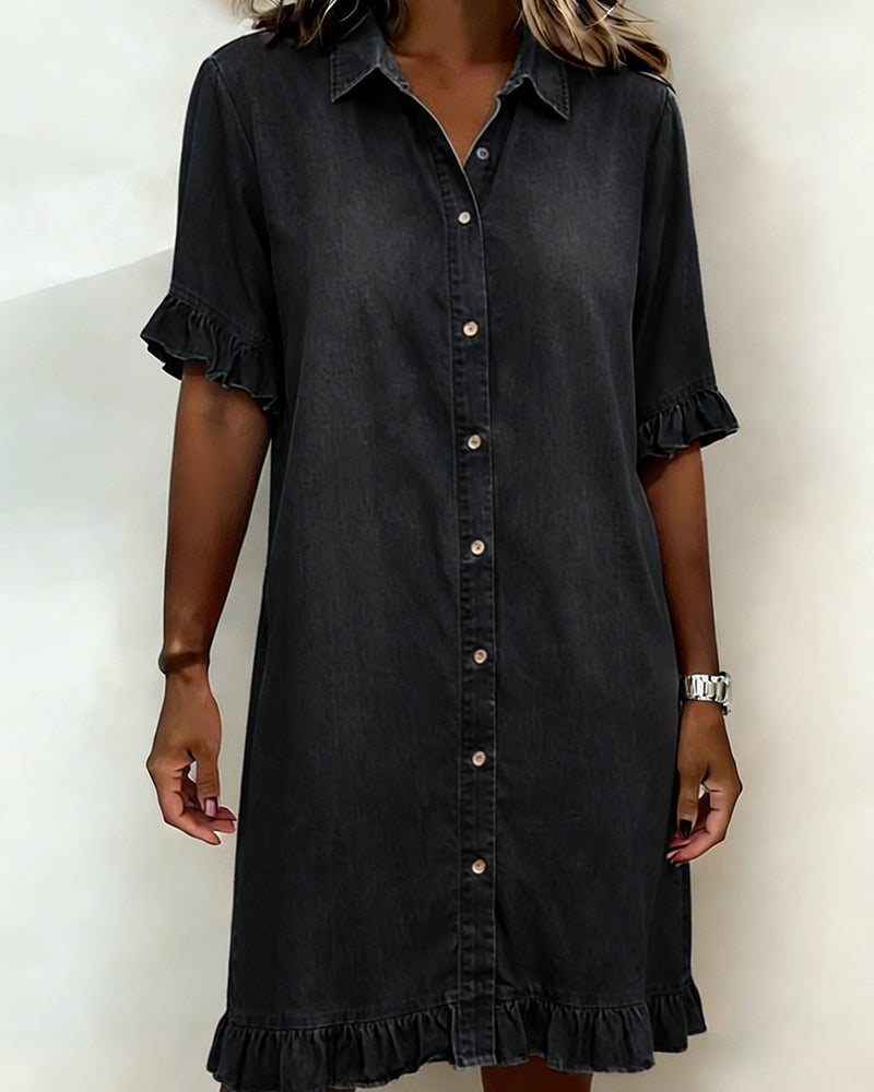Linea Aarhus® | Vestido de ganga confortável com bonitos franzidos