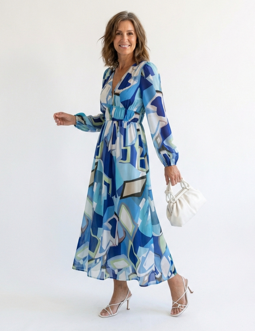 Kamil | Vestido maxi com mangas longas e estampado colorido