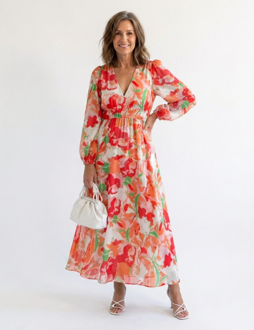 Kamil | Vestido maxi com mangas longas e estampado colorido