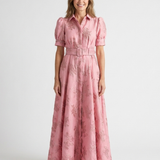 Amélie | Vestido maxi com mangas curtas e cinto colorido