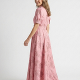 Amélie | Vestido maxi com mangas curtas e cinto colorido