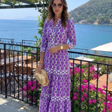 Polin | Vestido midi com mangas três quartos e padrão de corrente