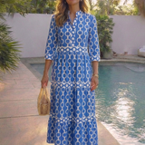 Polin | Vestido midi com mangas três quartos e padrão de corrente