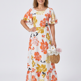 Natali | Vestido maxi com mangas curtas e decote redondo