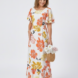 Natali | Vestido maxi com mangas curtas e decote redondo