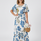 Natali | Vestido maxi com mangas curtas e decote redondo