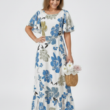 Natali | Vestido maxi com mangas curtas e decote redondo