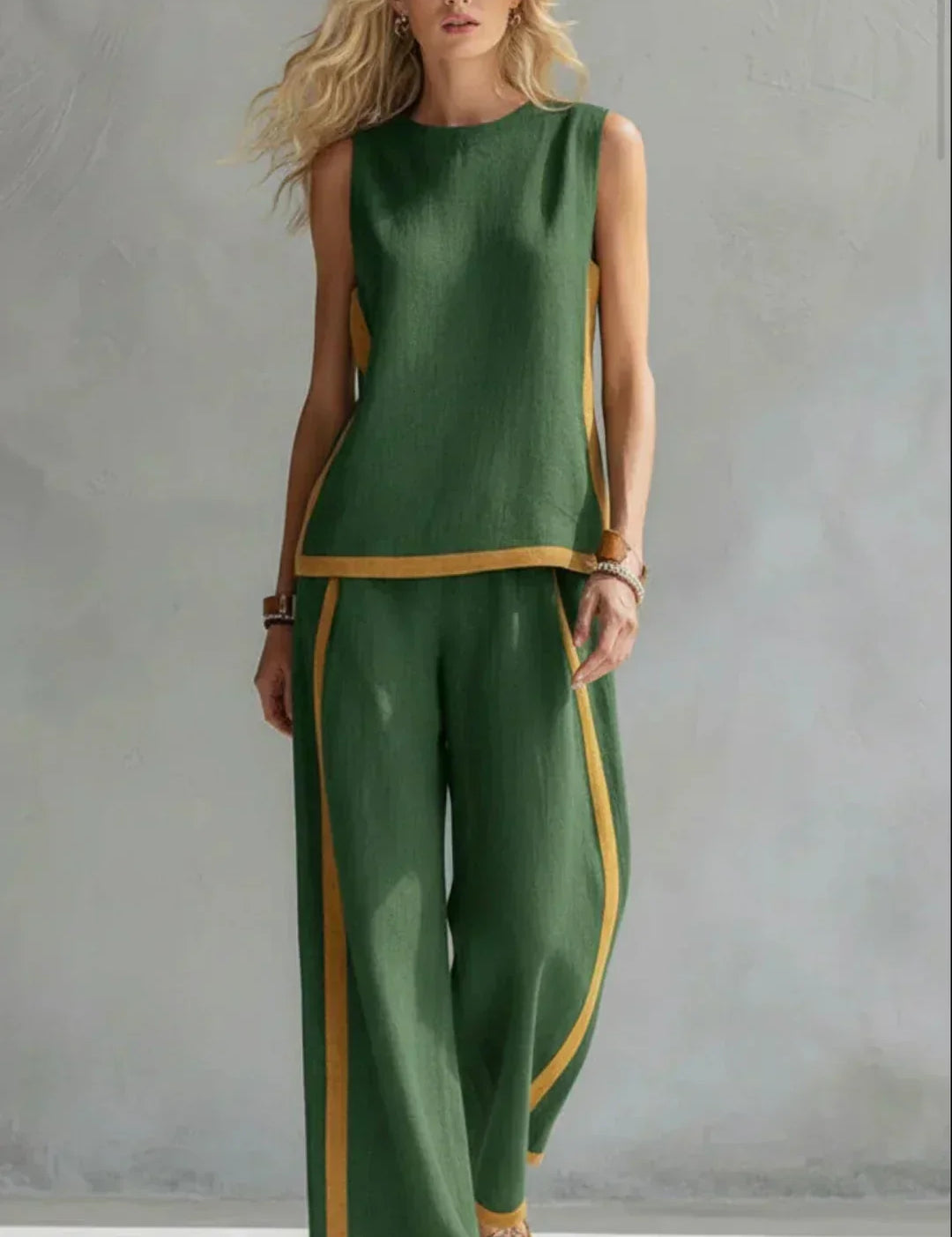 Ursula – Conjunto de colete e calças em estilo chic informal com acabamentos bicolores