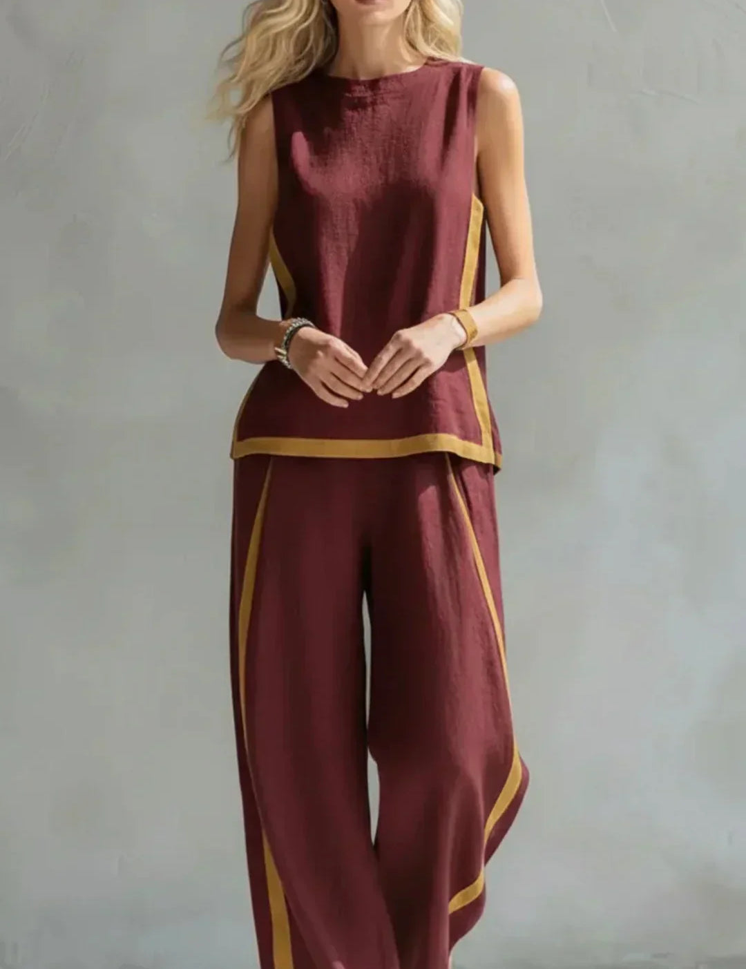 Ursula – Conjunto de colete e calças em estilo chic informal com acabamentos bicolores