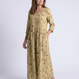 Valeri | Vestido maxi com padrão floral, decote em V e mangas três quartos