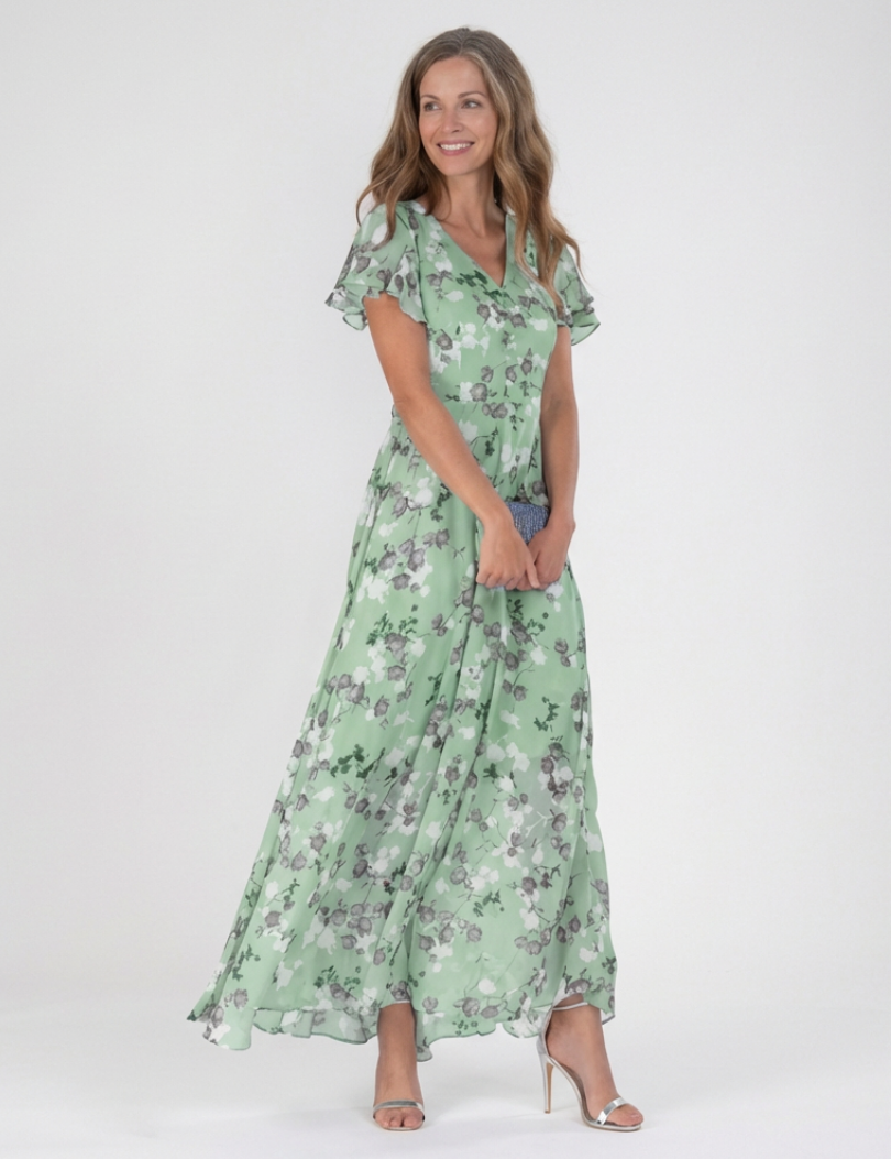 Noemi | Vestido maxi de chiffon com estampado floral