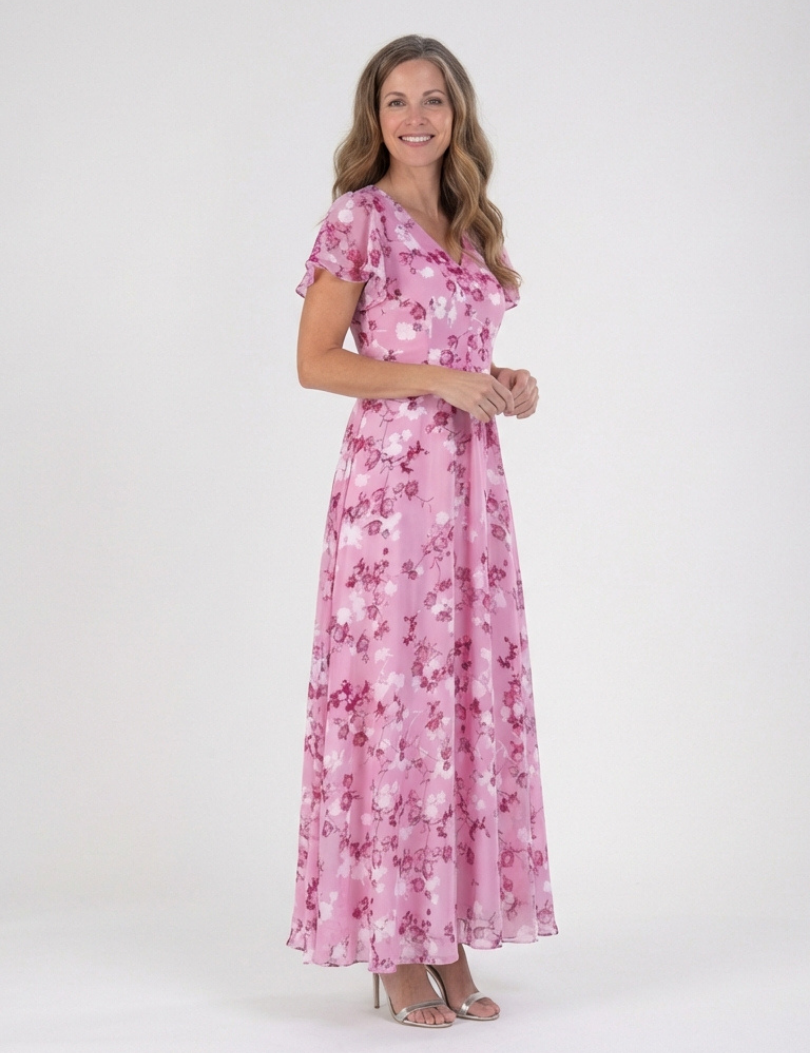 Noemi | Vestido maxi de chiffon com estampado floral