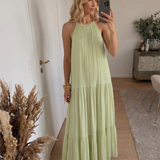 Lívia - Vestido Maxi Boho Verde Pistácio