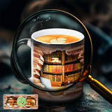 Termo cerâmico mágico com motivo de prateleira de biblioteca